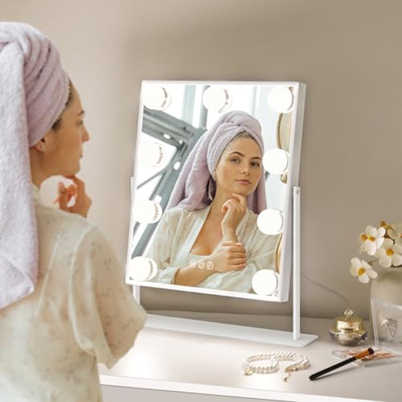 Leishe Hollywood Vanity Mirror with Lights, Lighted Makeup Mirror with 3 Color Lighting Modes & 12 LED Blubs, 360 Degree Rotationand 5X Detachable Magnification(White)