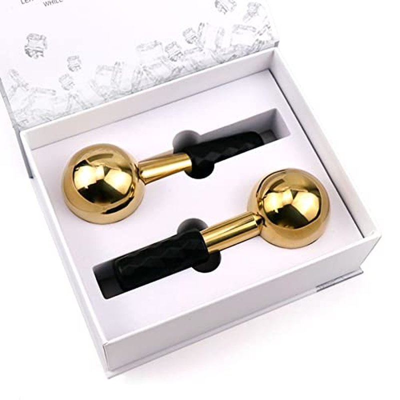 brakverla Facial Ice Globes and Roller, Cooling Massager for Face, Eyes and Neck, Cryotherapy Treatment for Puffiness, Dark Circles and Wrinkles (Gold)