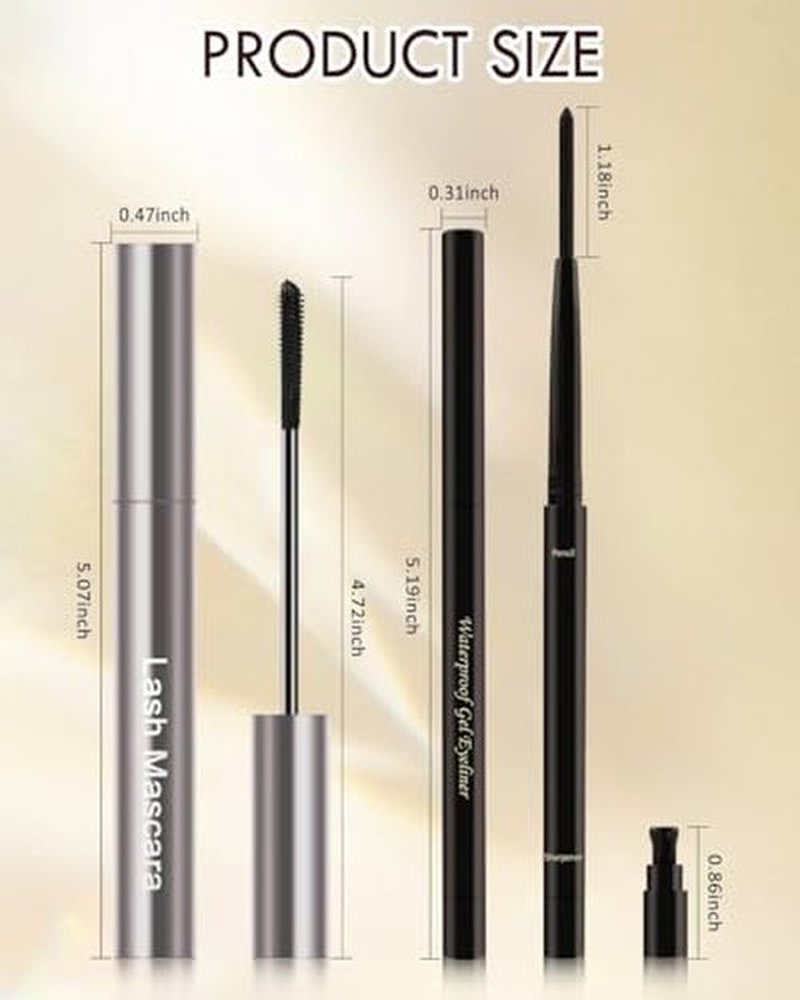 Black Mascara & Eyeliner Set for Older Women 60 Plus, Tubing Mascara Volume and Length, Cream Waterline Eyeliner Gel Pencil, for Thinning Lashes, Sensitive Eyes, Waterproof Smudge Proof Long Lasting
