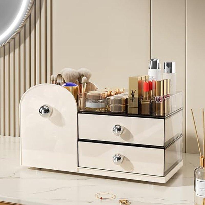 Makeup Organizer with Drawers,High-Capacity Skincare organizers,Makeup Brushes Holder,Make up organizers for Vanity,Cosmetic Display Cases,Bathroom Countertop Organizer(Black)