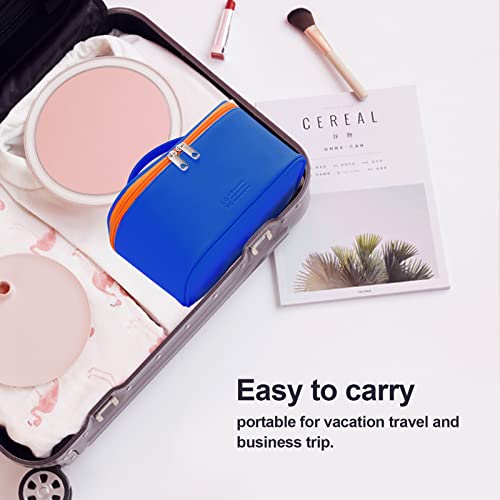 Prite Travel Makeup Bag, PU Leather Waterproof Cosmetic Organizer, Large Wide-open portable Toiletry Bag with Handle(Black)