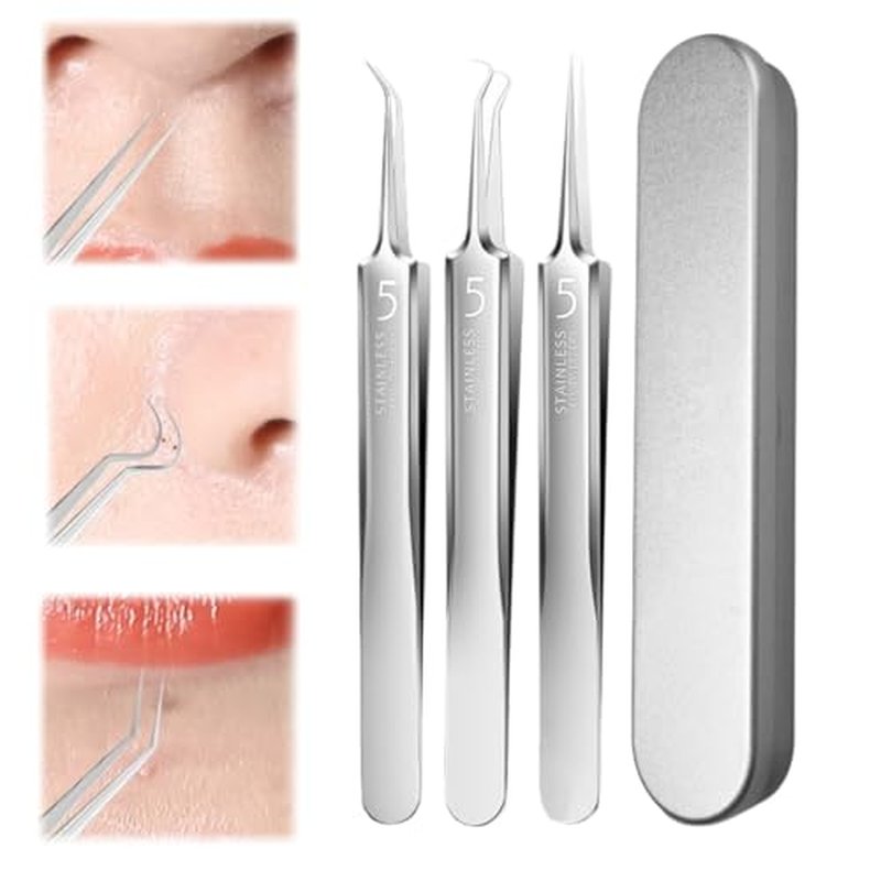 xwxwseui Usiveinborn Blackhead Remover Upgraded, Usiveinborn Blackhead Tweezers, Professional Upgraded Facial Blackhead Remover Tweezers, Blackhead Remover Tools Sets (A4-Red-8pcs)
