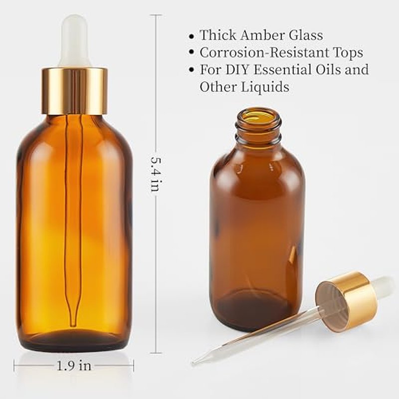 Bastelica Amber Glass Dropper Bottle 4 oz, Tincture Bottles with Dropper, Golden Cap Essential Oils Bottles for Health, Personal Care & Beauty - 4 Pack