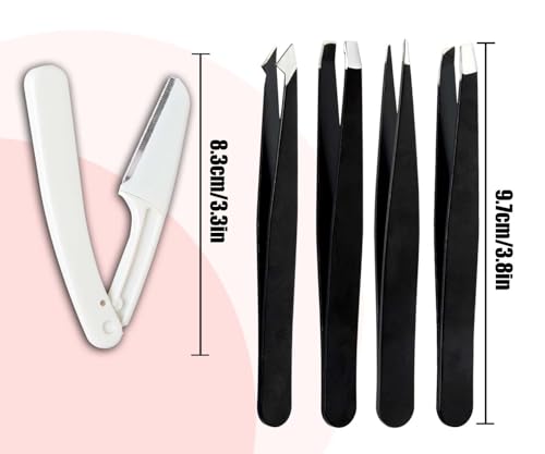 [9+1 PCS] Tweezer Kit, Tweezers for Women Facial Hair, Professional Tweezers Set, Eyebrow Tweezers, Professional Stainless Steel Eyebrow Tweezers for Women &Men (Pink)