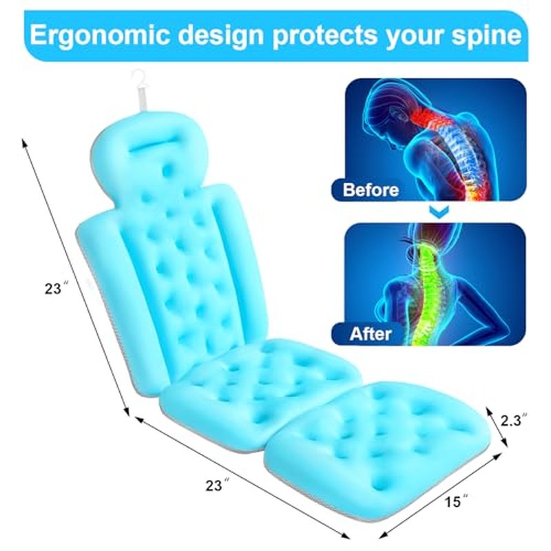 Full Body Bath Pillow for Bathtub, Bath Pillows for Tub with Powerful Non-Slip Suction Cups and Mesh Laundry Bag, Luxury Tub Pillow for Bath for Headrest Neck and Back Support Black