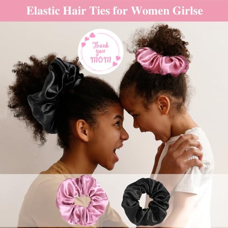 2+2 Satin Bonnets with Scrunchies for Kids, Cute Hair Bonnets for Girls Sleeping Curly Hair, A