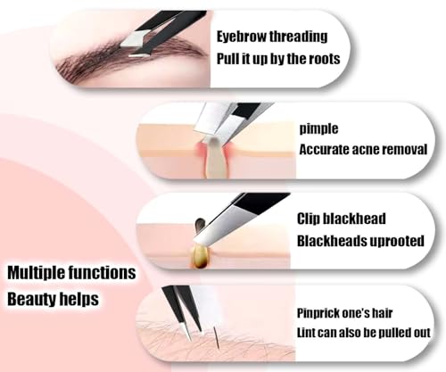 [9+1 PCS] Tweezer Kit, Tweezers for Women Facial Hair, Professional Tweezers Set, Eyebrow Tweezers, Professional Stainless Steel Eyebrow Tweezers for Women &Men (Pink)