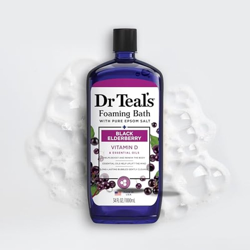 Dr Teal's Foaming Bath with Pure Epsom Salt, Black Elderberry with Vitamin D, 34 fl oz (Pack of 2)
