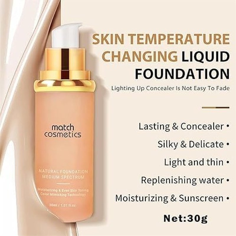 Match Foundation 4-in-1, Match Cosmetics Foundation, SPF 50 4-in-1 Foundation, 4-in-1 Concealer, pampering skin, hydrating, waterproof and breathable (1Pcs)