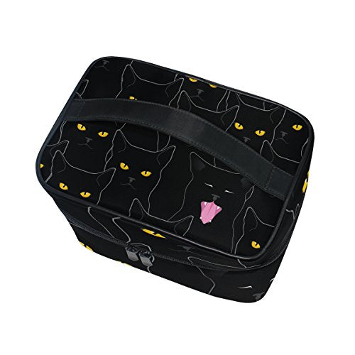 senya Travel Makeup Bags With Zipper Black Cats Pattern Cosmetic Bag Toiletry Bags Train Cases Storage Bags Portable Multifunction Case for Women Girls