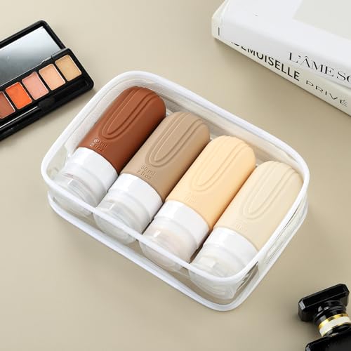 Mrsdry Travel Bottles for Toiletries, Tsa Approved 2oz Travel size Bottles, BPA Free Leak Proof Travel Toiletry Containers, Refillable Travel Accessories with Toiletry Bag for Shampoo Liquid (4 Pack)