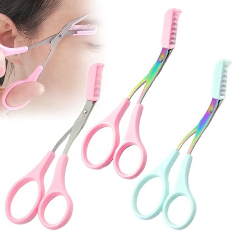 Eyebrow Trimmer Scissor for Women,Upgraded Stainless Steel Eyebrow Scissors with Comb,Small Scissors for Men and Women,Eyebrow Cutter Hair Removal Eyebrow Scissors Makeup Tool (3PC-A)