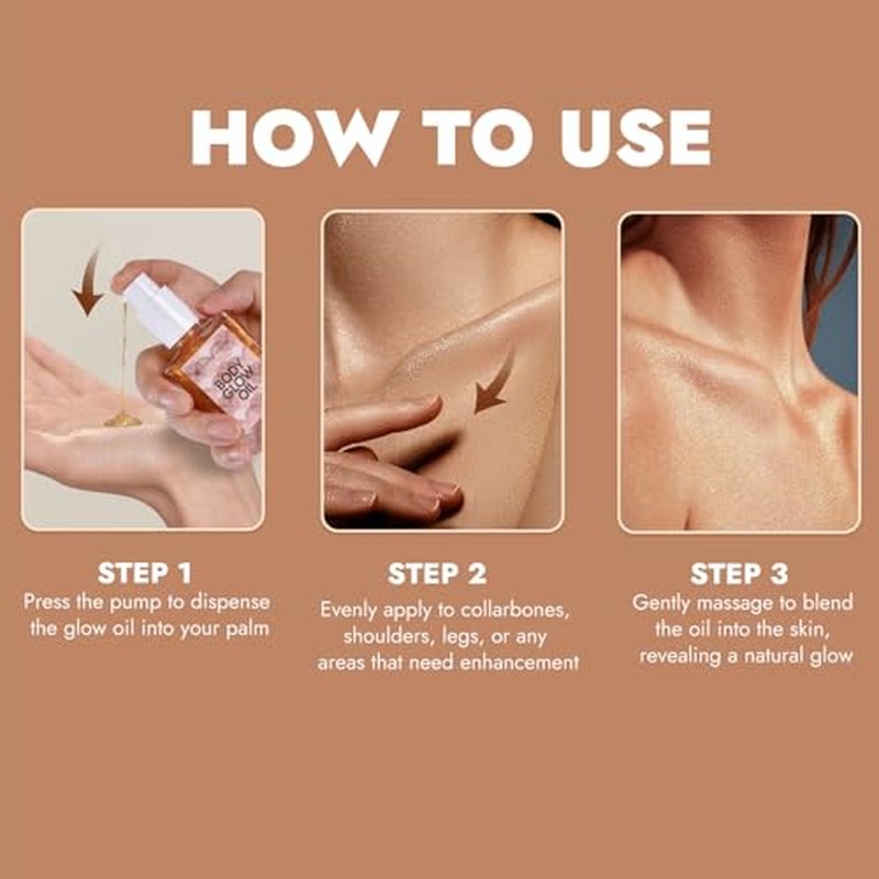 Shimmer Body Oil for Glowing Skin Body Shimmer Oil Hydrating Makeup Highlighter for Body and Face Enhancer Natural Radiance and Dewy Finish Skin Tones (02#, 1.02 fl. oz/ 30ml)