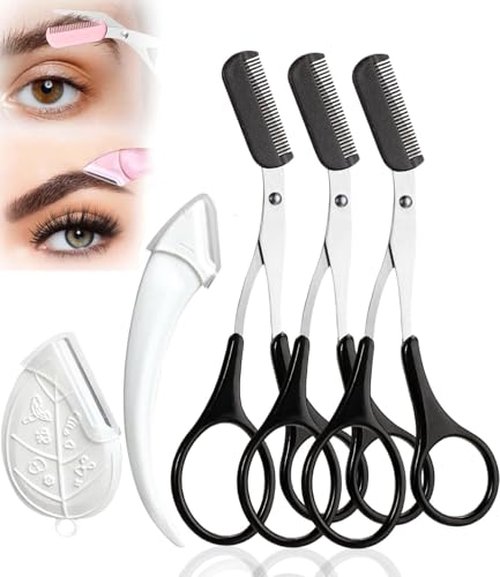 Eyebrow Scissors with Comb and Eyebrow Razor Eyebrow Trimmer for Women Men eye Brow Scissors Non-Slip Eyebrow Cutter Eye Brow Shaper Trimming Scissors Makeup Tool (Black+White)