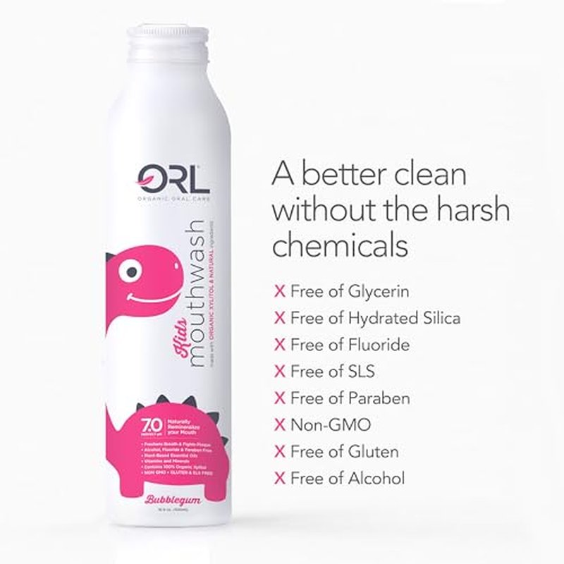 ORL Kids Natural & Organic Mouthwash Uniquely Formulated to Clean Your Mouth, Whiten Your Teeth Strengthen Tooth Enamel. Fluoride and Alcohol Free.