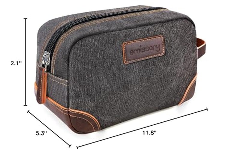 emissary Travel Toiletry Bag for Men, Leather and Canvas Toiletry Bags, Dopp Kit for Men, Travel Bathroom Bag Men's Shaving Kit, Travel Kit Small Bag for Men, Shaving Bag for Travel Accessories (Gray)