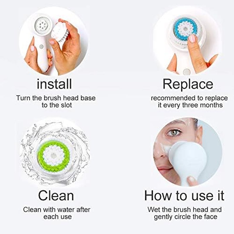 Replacement Facial Cleansing Brush Head Compatible with Clarisonic Mia 1, Mia 2, Mia Fit, Alpha Fit, Smart Profile Uplift and Alpha Fit (Blue1+green1, 2 Pack)