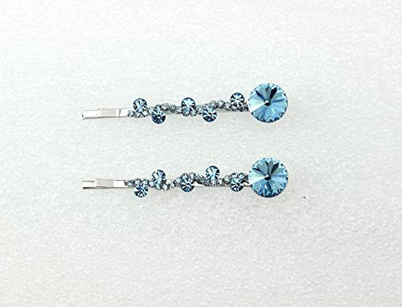 Faship A Pair Of Navy Blue Premium Rhinestone Crystal Floral Hair Clips 2 Pcs Pins - Navy Blue/Gold Plated