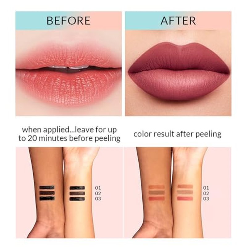 Rhycoma Veldoro Peelix Peel off Lip Liner, Veldoro Lip Liner Stain Peel off, Qorva Peel off Lip Liner Stain, Veldoro Lip Stain for Women, Matte Surface Waterproof (Mix, One Size)