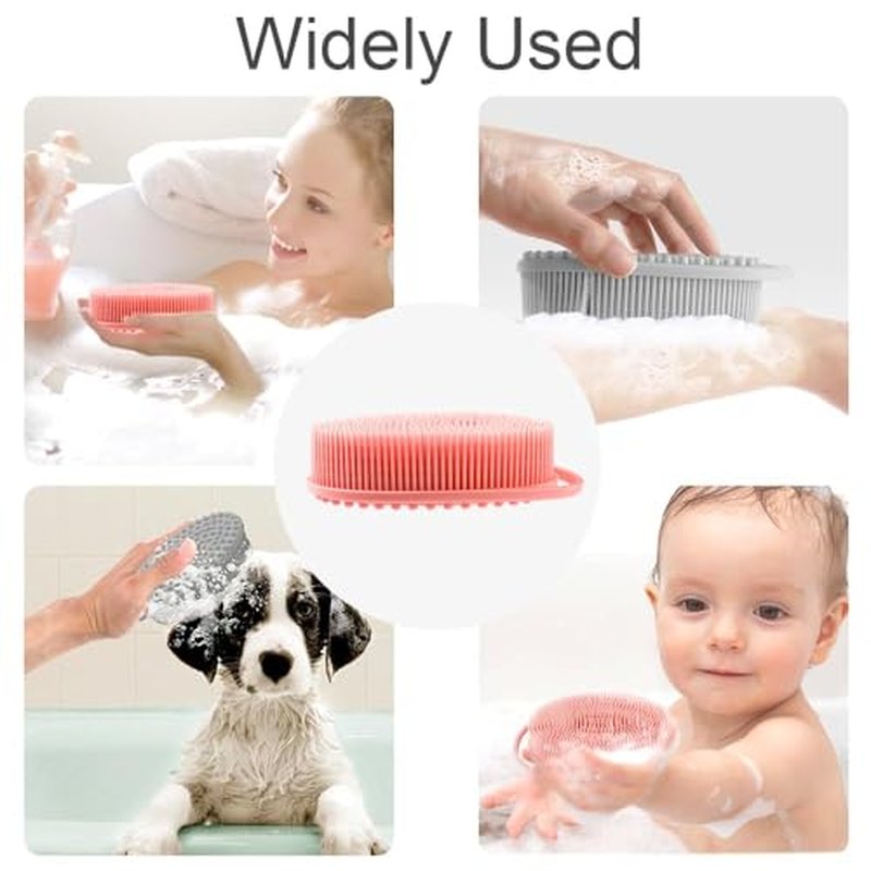 Silicone Body Scrubber, Exfoliating Silicone Loofah, Soft Silicone Body Shower, 2 in 1 Bath and Shampoo Brush, Body Scrubber Shower Cleaning for Sensitive Skin, Lather Well 2 PCS Grey and Pink