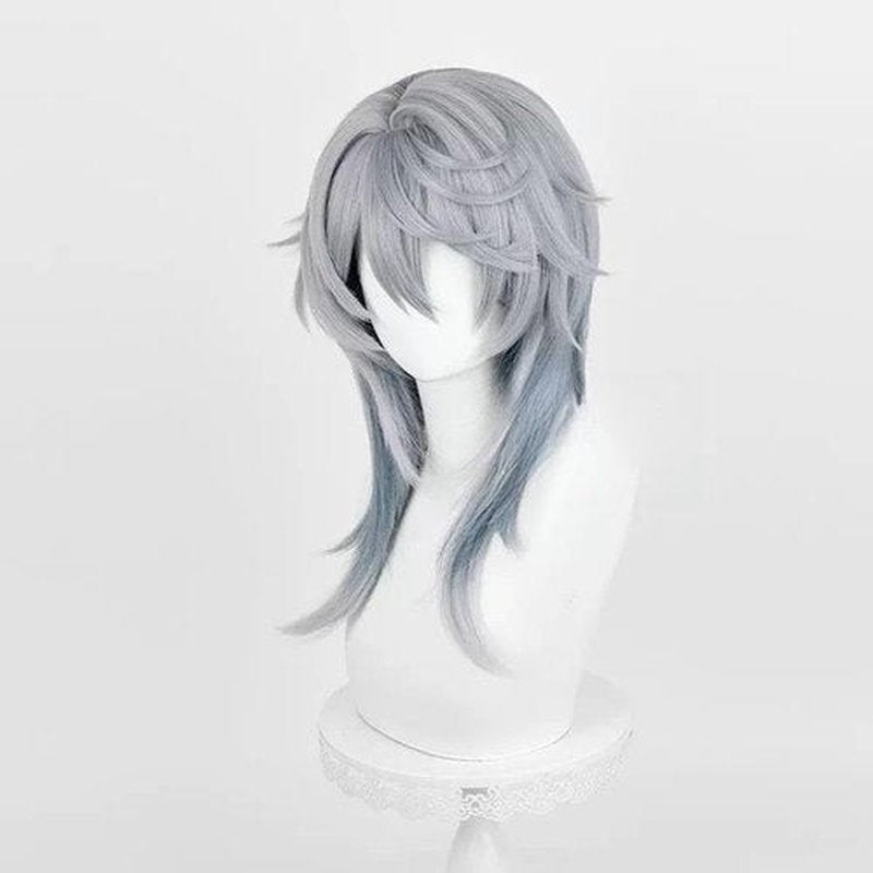 Gorgewg for Sunday Star Rail Cosplay Wig HSR Medium Grey Blue Side Part Layered Roleplay Costume Wigs Synthetic Hair for Women