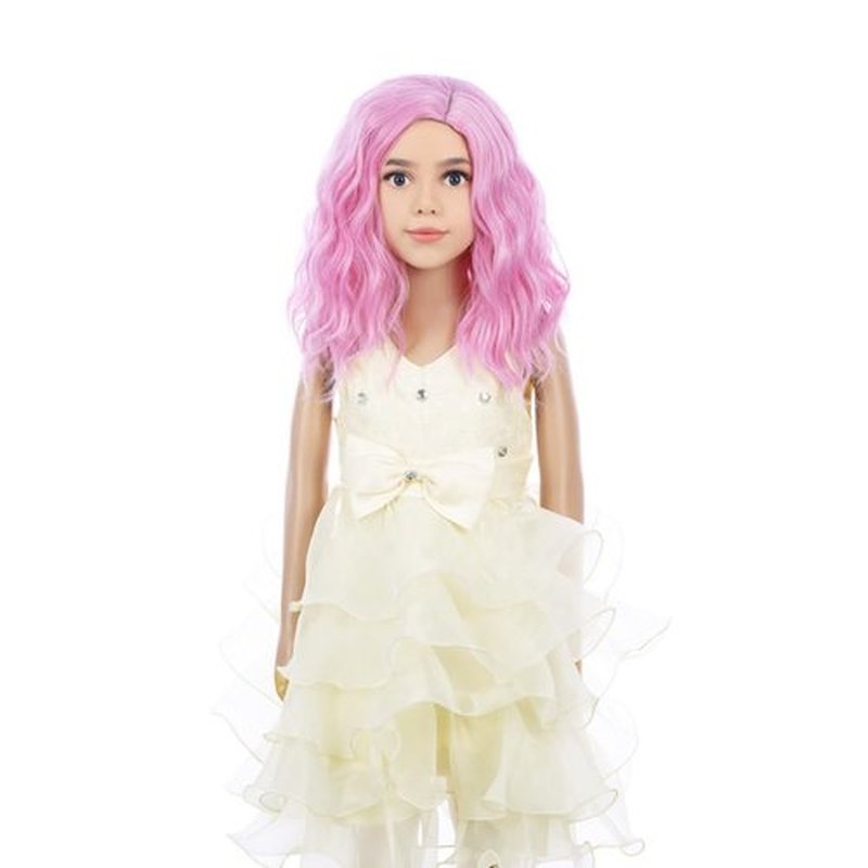 PATTNIUM Kids Light Pink Wig Short Wavy Wig Pink Wig Cosplay Party Girls Pink Wig Heat Resistant Synthetic Wig (Light Pink)