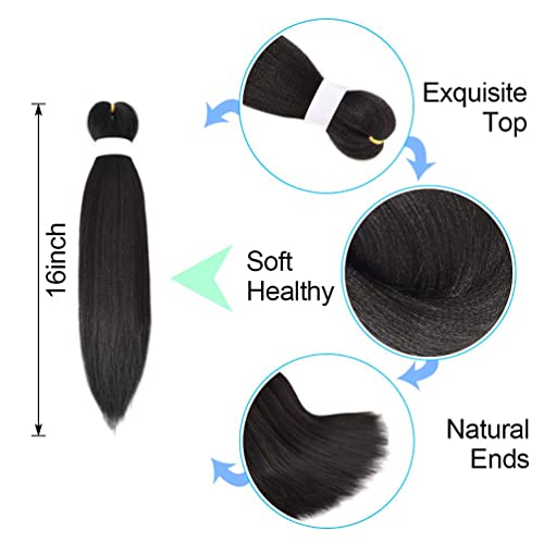 8 Pack Pre Stretched Braiding Hair - 16" 55G/Pack Premium Braiding Hair Pre Stretched Extensions, Professional Itch Free Hot Water Setting Perm Yaki Texture Prestretched Braiding Hair (#1B)