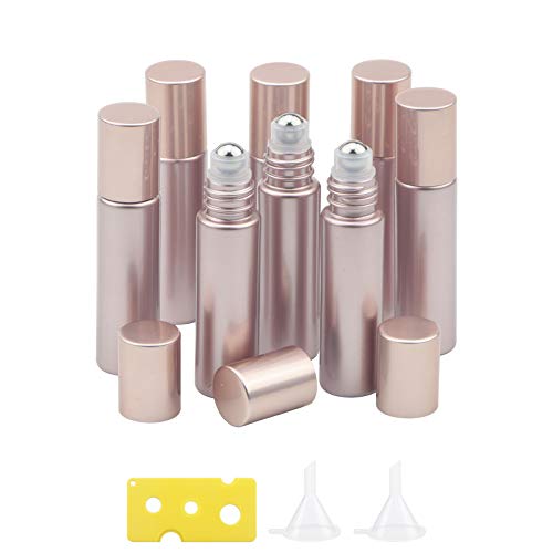 Newzoll 8 Pcs Roll-on Bottles Set, 10 ml (1/3 oz) Refillable Roller Bottles with Funnels & Opener, Glass Roll on Bottles Containers for Perfumes Aromatherapy Essential Oils Liquid