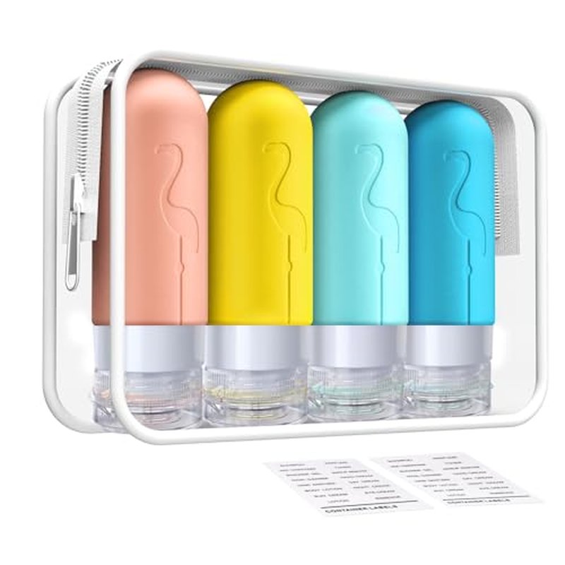 Vipop 4 Pack Travel Bottles for Toiletries,TSA Approved Silicone Travel size Toiletries,Leak Proof Travel Containers for Toiletries,Travel Bottles for Shampoo Conditioner Lotion (Flamingo)
