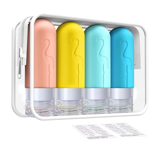 Vipop 4 Pack Travel Bottles for Toiletries,TSA Approved Silicone Travel size Toiletries,Leak Proof Travel Containers for Toiletries,Travel Bottles for Shampoo Conditioner Lotion (Flamingo)