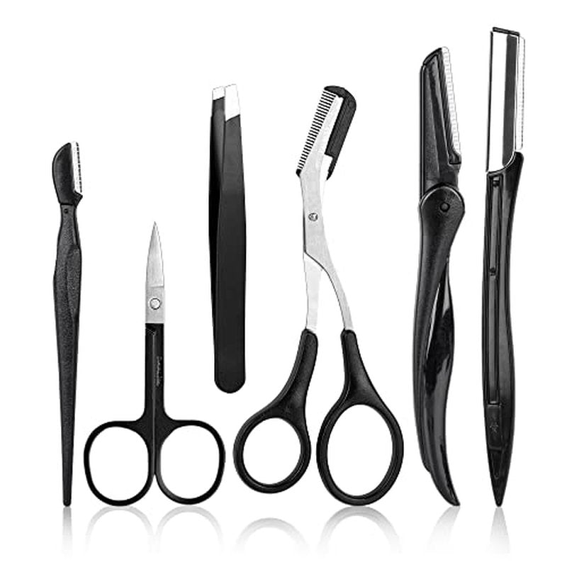 NAZQAT Eyebrow Kit - Multipurpose Eyebrow Grooming Kit For Women & Men For Eyebrow Trimming, Shaping, And Exfoliating - Includes Eyebrow Tweezers, Eyebrow Razor Tools, Eyebrow Scissors (Pack of 6)