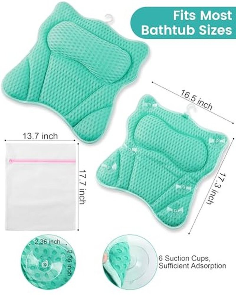 MTDLYICE Bath Pillow, Bath Pillows for Tub Neck and Back Support, Soft 4D Air Mesh Bathtub Pillow 16.5 x 17.3 INCH, with 6 Powerful Suction Cups, Bath Accessories Relaxing Gifts for Women (Gray)