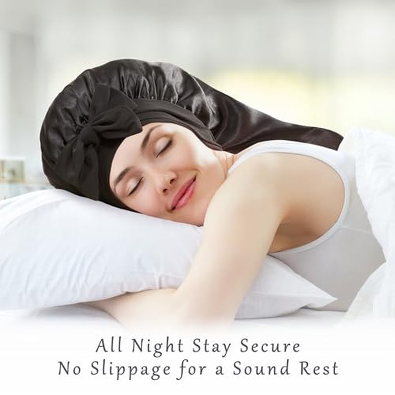 ROYBENS Long Bonnet Satin Bonnet Silk Bonnet for Sleeping Women, Bonnet with Tie Band Sleep Cap, Silk Hair Bonnet for Braids Curly Hair