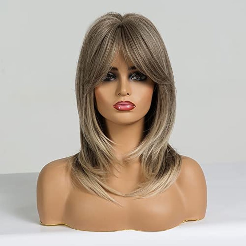 BERON Blonde Wig Long Layered Wigs for Women Blonde Wig Layered Wigs Blonde Synthetic Hair Wig with Bangs