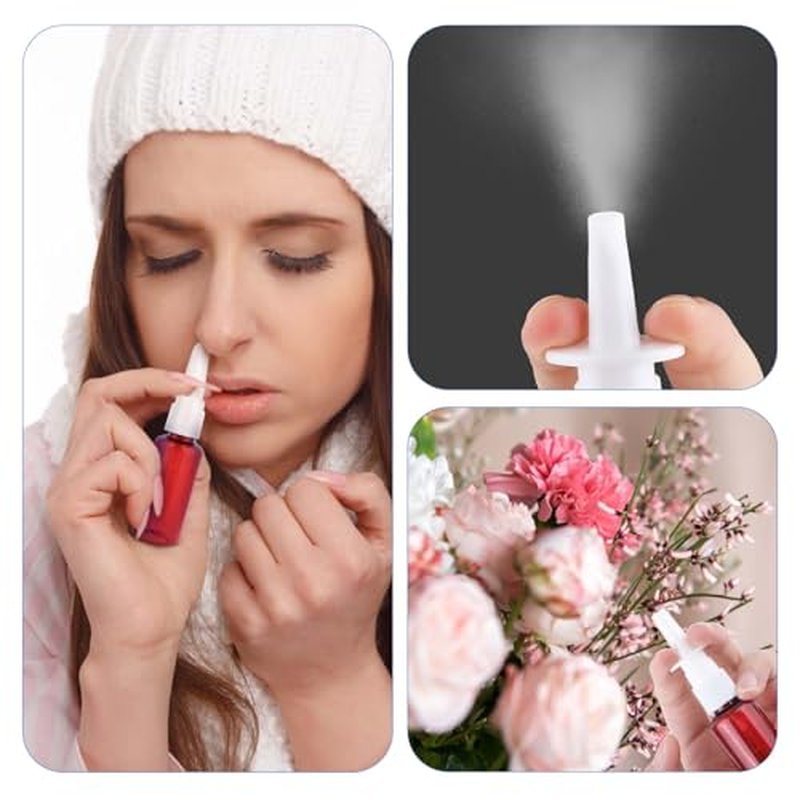 Nasal Spray Bottle 4Pcs 1oz (30ml) Plastics Bottles with Press Spray Head Refillable Portable Empty Nasal Sprayer Bottle with Funnels and Labels (Red)