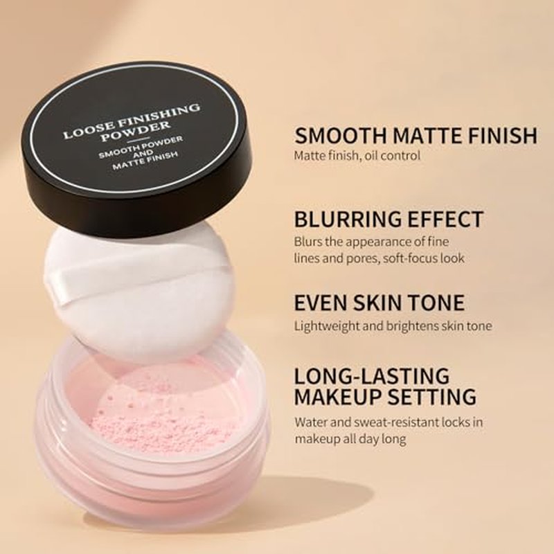 Erinde Blurring Setting Powder, Loose Face Powder with Finishing Powder Puff, Matte Finish, Lightweight, Long-Lasting, Soft Focus Natural Face Makeup for Uneven Skin Tone, White