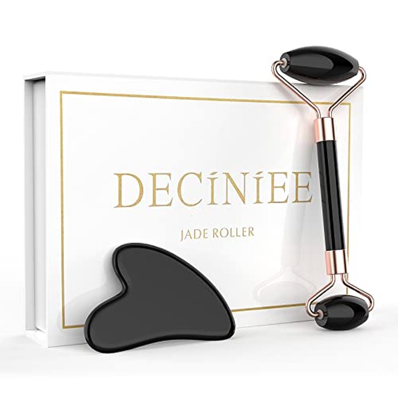 Deciniee Jade Roller for Face - 100% Real Natural Jade Face Roller and Gua Sha Massage Skin Care Tool - Anti Aging Jade Face Massager Facial Roller for Eye, Neck and Body