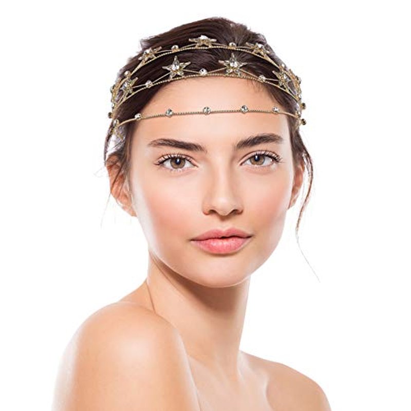 Beaupretty Bling Rhinestone Star Crown, Star Crystal Tiara and Crown Bridal Headpiece Alloy Hairband Wedding Jewelry for Women Girls, Golden