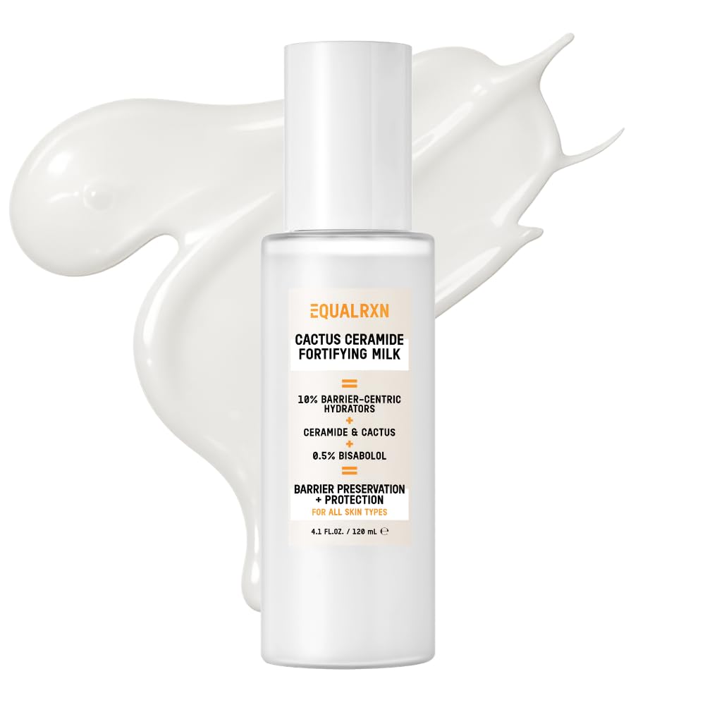 EqualRXN Cactus Ceramide Fortifying Milk - Hydrating & Moisturizing Milky Toner with Ceramide NP, 0.5% Bisabolol & 10% Barrier Hydrators, Alcohol-Free Toner for Sensitive, Dry & Dehydrated Skin
