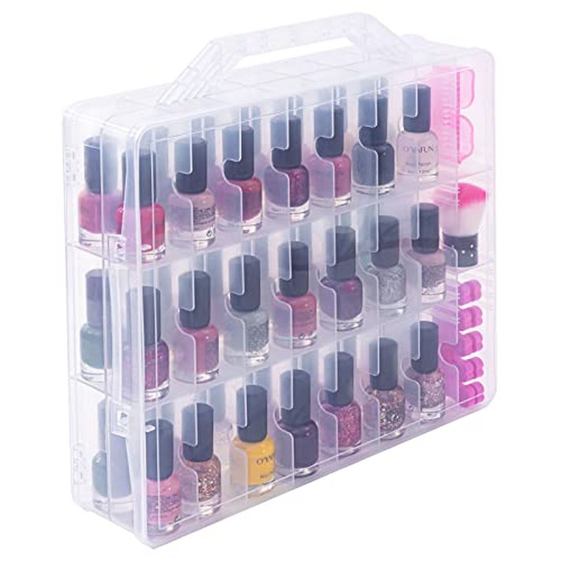 DreamGenius Nail Polish Organizer Case for 48 Bottles, Double Side Nail Polish Holder with Adjustable Dividers, Portable Nail Polish Storage Organizer with 2 Nail Separators, Pink
