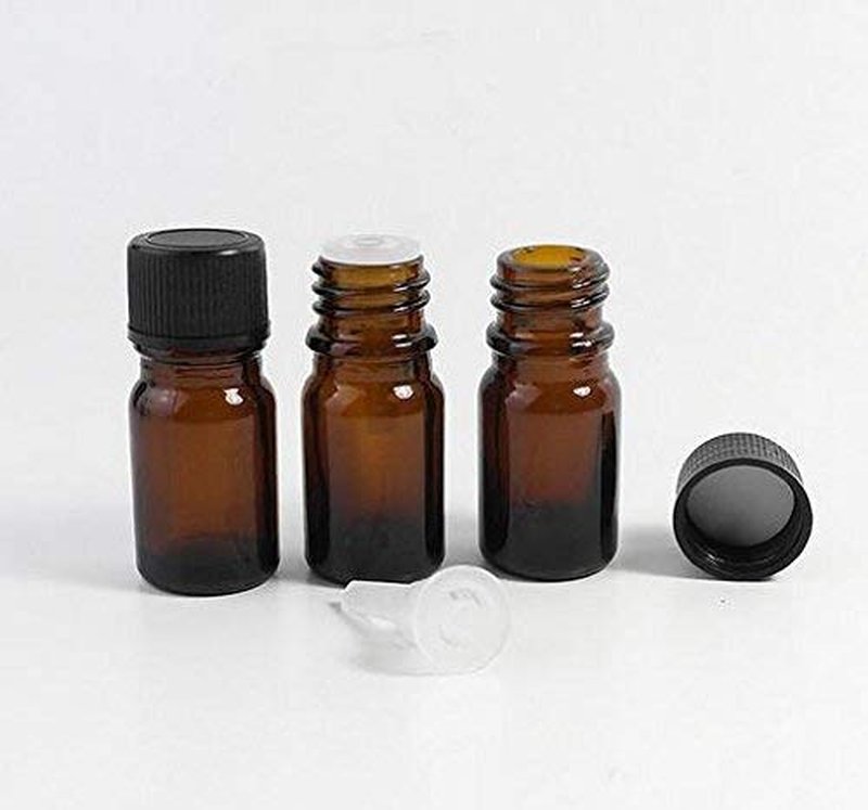 6Pcs Amber Glass Essential Oil Bottles with Orifice Reducer and Black Cap Empty Cosmetic Perfume Aromatherapy Storage Container Vial Pots Portable Refillable size 10ml/0.33oz