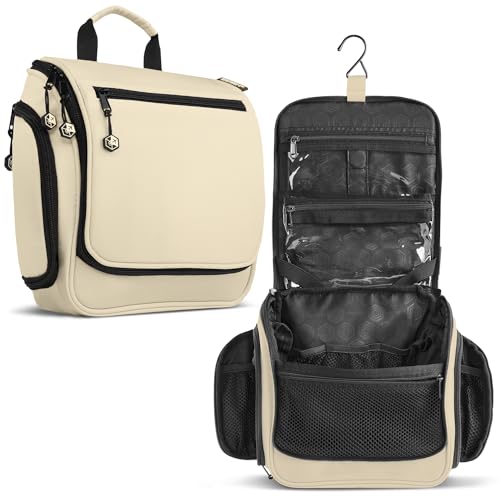VENTURE 4TH Hanging Travel Toiletry Bag for Women & Men - Travel Organizer with Expandable Compartments & Removable Clear Pouch for Toiletries (Olive Giraffe)