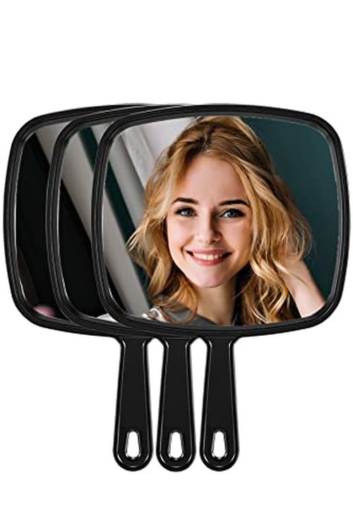 MIRRORNOVA Hand Mirror, Barber Hairdressing Handheld Mirror with Handle for Salon, Square, Black, Medium