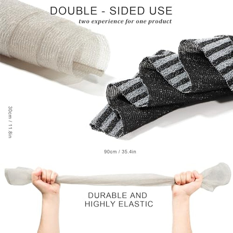 2 Pieces Exfoliating Washcloth Shower Towel African Net Sponge Japanese Wash Cloth Face Exfoliating Sponge Loofah Exfoliating Body Scrubber for Body Exfoliation(Black, Grey)
