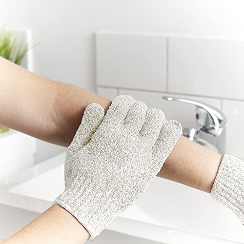 Temple Spring Exfoliating Gloves - Rayon Bamboo Bath/Shower Gloves, Bath Gloves for Shower Exfoliating and Ingrown Hair/Dead Skin Remover - Exfoliator Mitt Scrub Gloves - Off-White