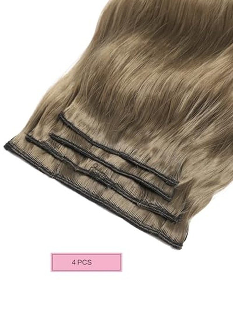 Blonde Hair Extensions, 20inch 4PCS Long Wavy Curly Clip in Hair Extensions Natural Soft Synthetic Hairpieces for Women (Golden Chesinuf Brown)