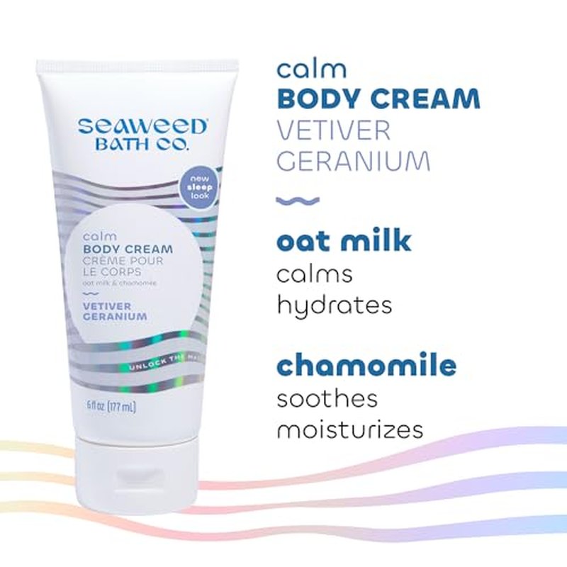 Seaweed Bath Co. Calm Body Cream, Vetiver Geranium Scent, 6 Ounce, Relaxing Hand & Body Lotion Moisturizer for Dry Skin, Sustainably Harvested Seaweed, Oat Milk, Chamomile