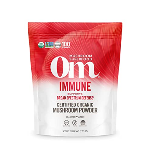 Om Mushroom Superfood Immune Defense Mushroom Capsules Superfood Supplement, 90 Count, 30 Days, Mushroom Blend, Reishi, Turkey Tail, Maitake, Agaricus Blazei, Vitamin C, Vegan
