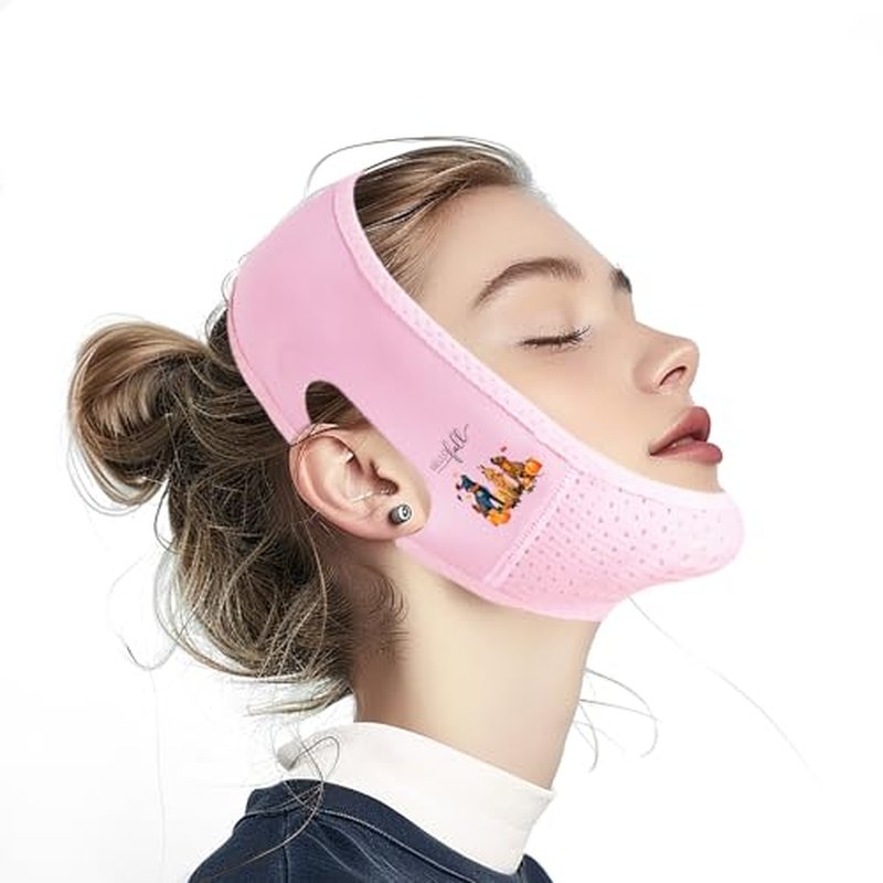 Yuibthr Chin Strap for Sleeping, V Line Lifting Mask, Reusable Face Strap, Jaw Exerciser (Pink-Autumn Leaves and Dogs-B)