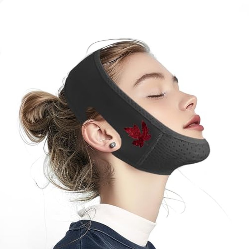 Yuibthr Chin Strap for Sleeping, V Line Lifting Mask, Reusable Face Strap, Jaw Exerciser (Black-Fall Maple Leaf-O)
